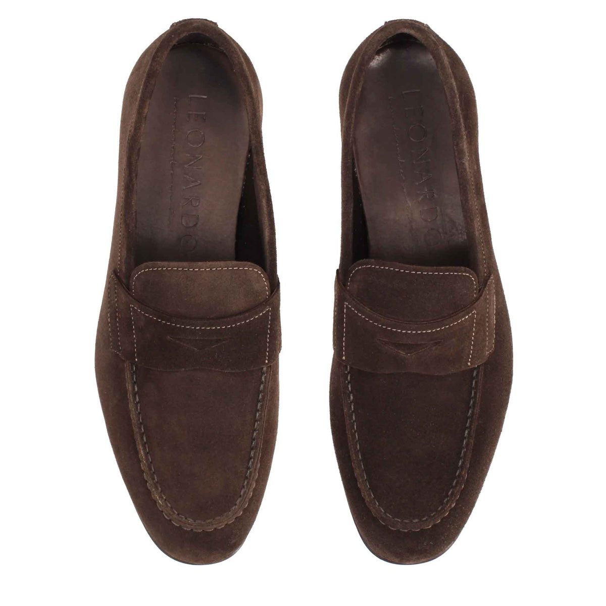 Mocassino marrone scuro artigianale da uomo in pelle scamosciata - LeonardoShoes