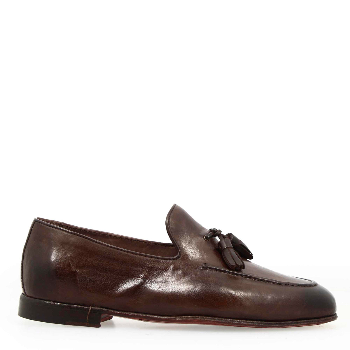 Mocassino marrone scuro da uomo artigianali in pelle con nappine - LeonardoShoes