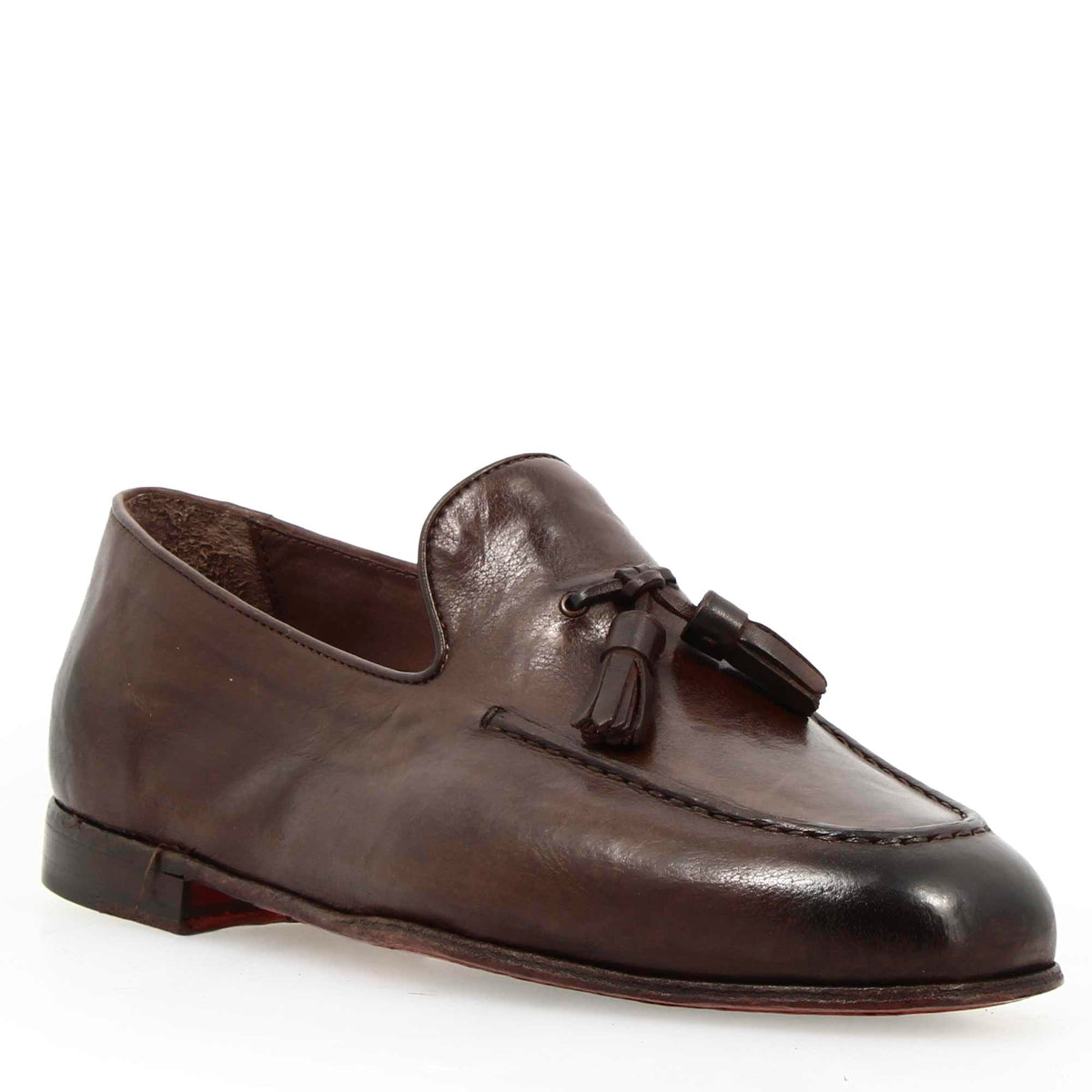 Mocassino marrone scuro da uomo artigianali in pelle con nappine - LeonardoShoes
