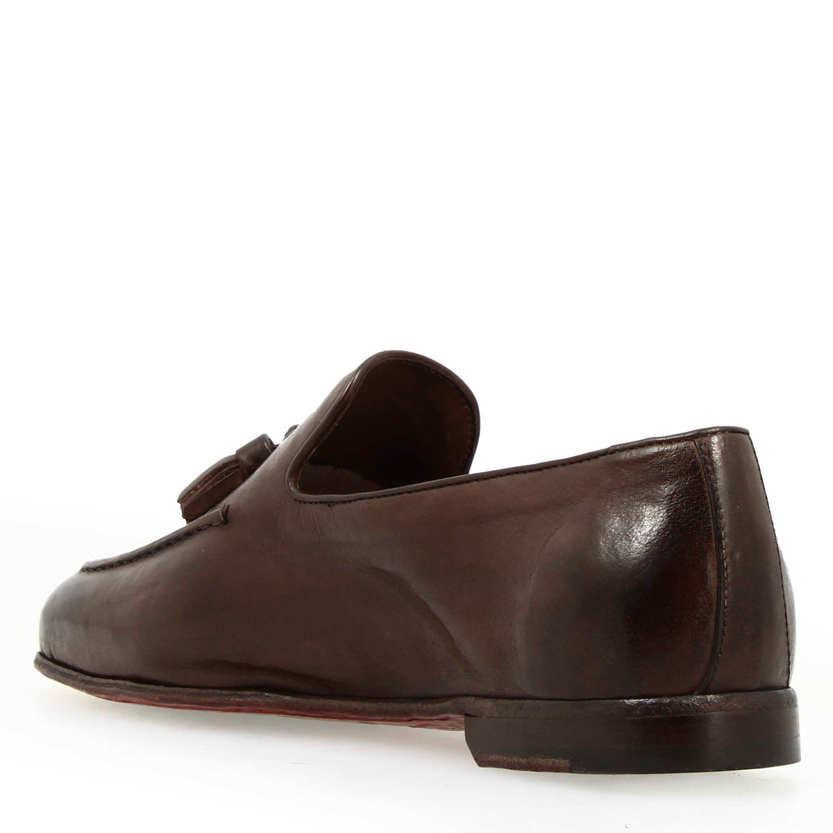 Mocassino marrone scuro da uomo artigianali in pelle con nappine - LeonardoShoes