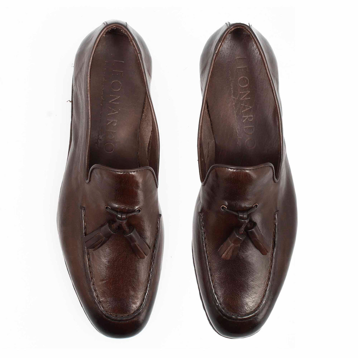 Mocassino marrone scuro da uomo artigianali in pelle con nappine - LeonardoShoes