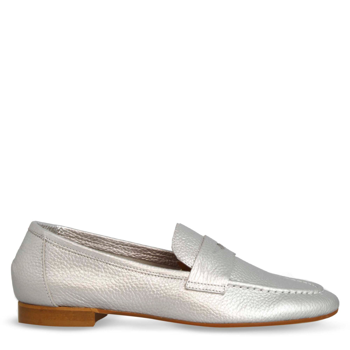 Mocassino morbido artigianale da donna in pelle argento - LeonardoShoes