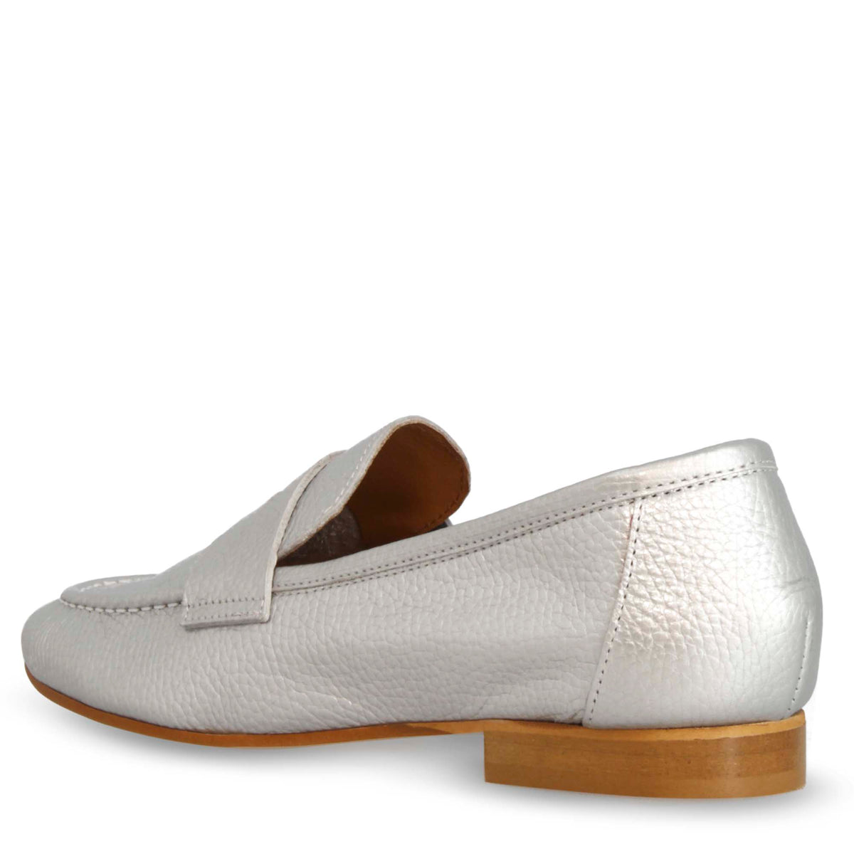 Mocassino morbido artigianale da donna in pelle argento - LeonardoShoes