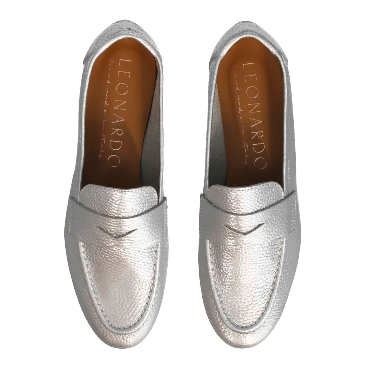 Mocassino morbido artigianale da donna in pelle argento - LeonardoShoes