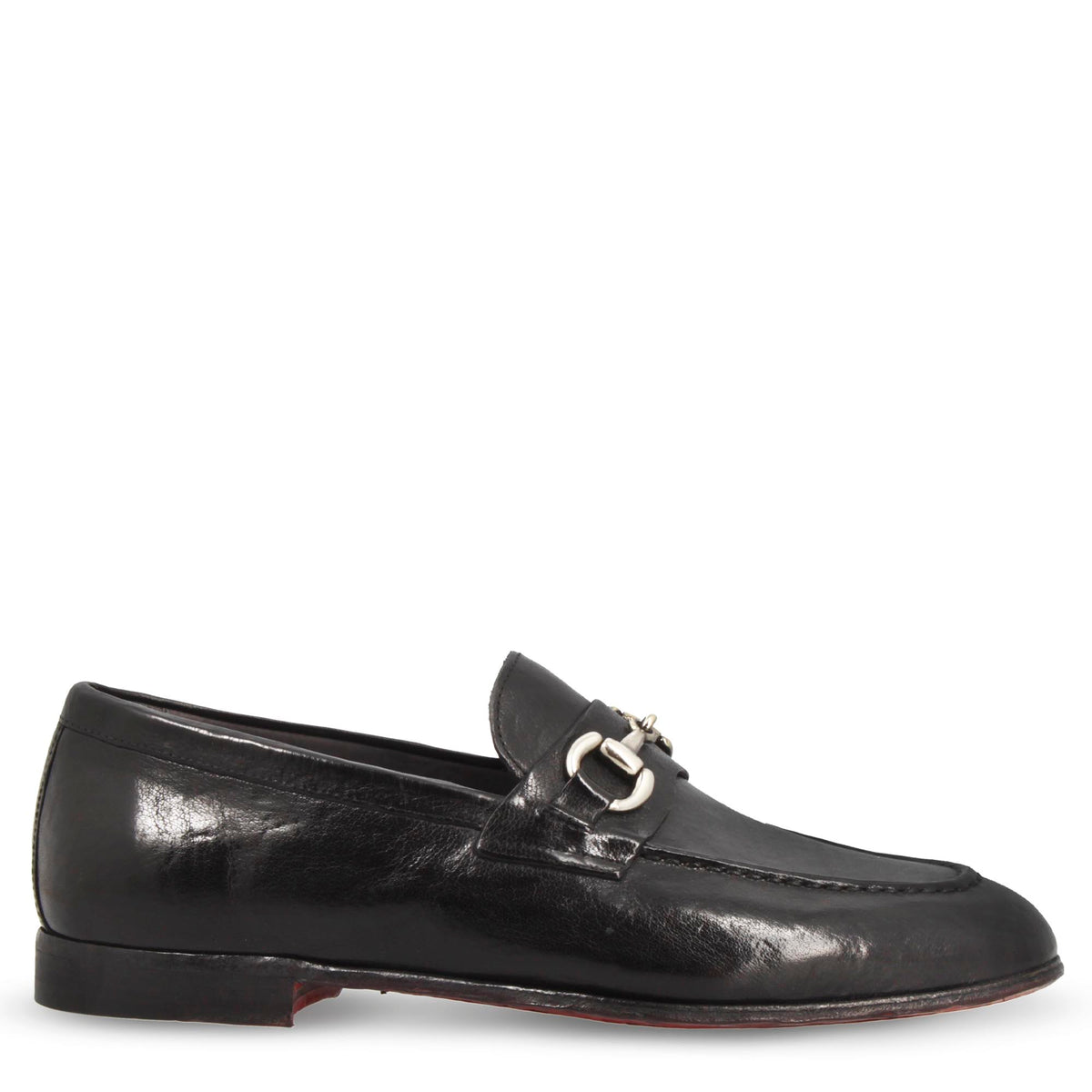 Mocassino nero artigianale da uomo con fibbia in pelle pregiata - LeonardoShoes