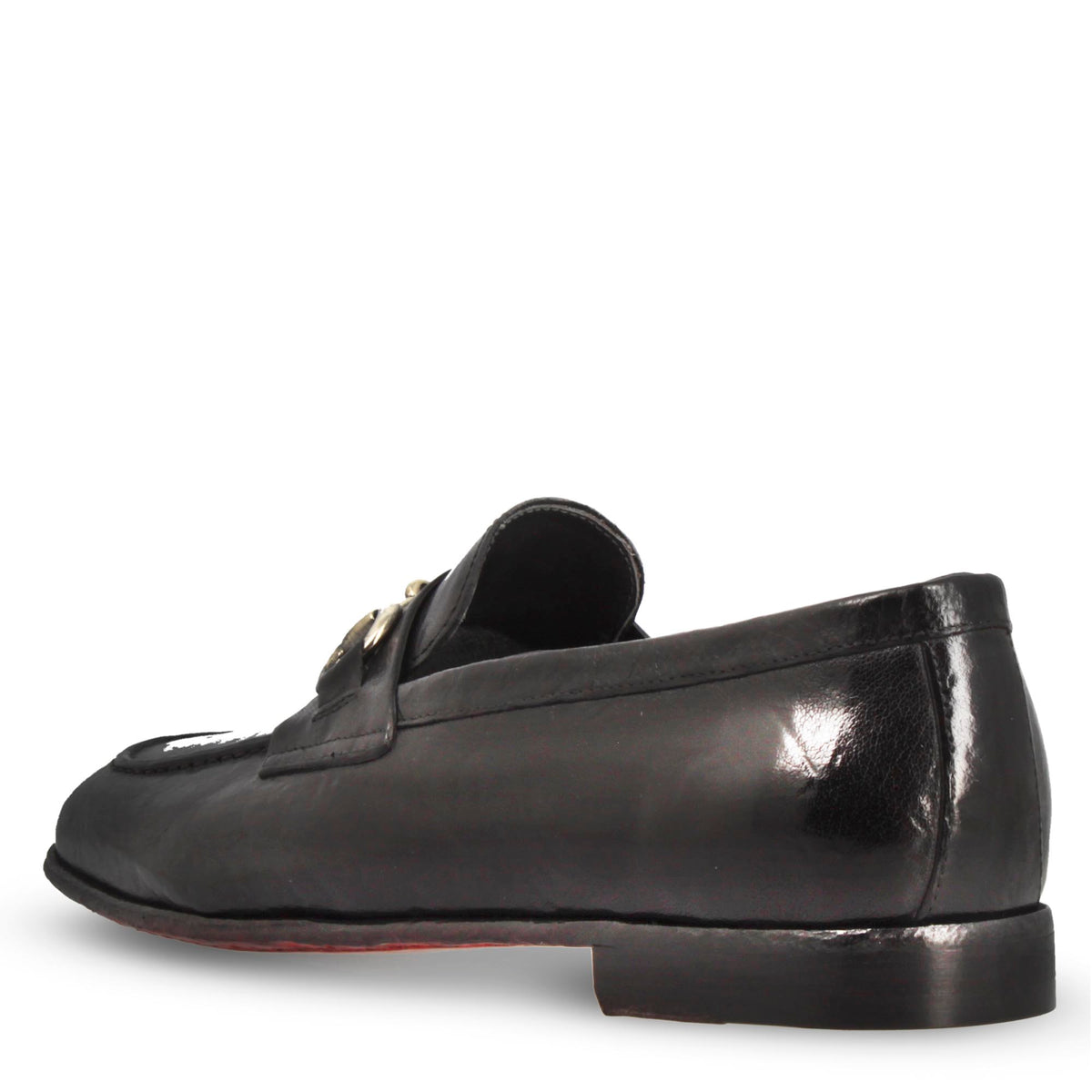 Mocassino nero artigianale da uomo con fibbia in pelle pregiata - LeonardoShoes