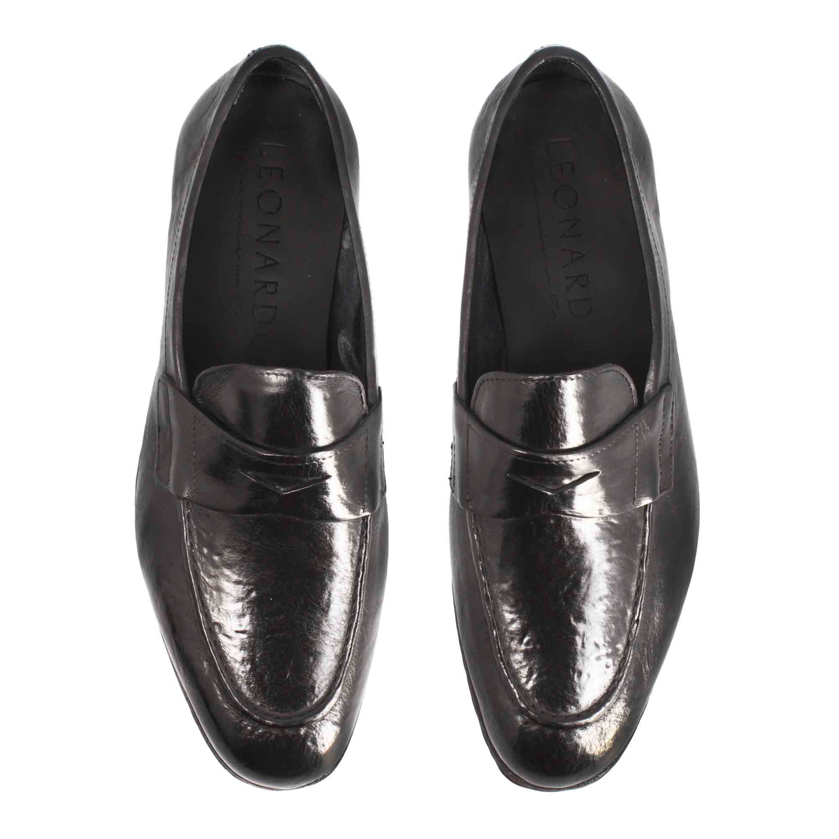 Mocassino artigianale da uomo in pelle pregiata nera - LeonardoShoes