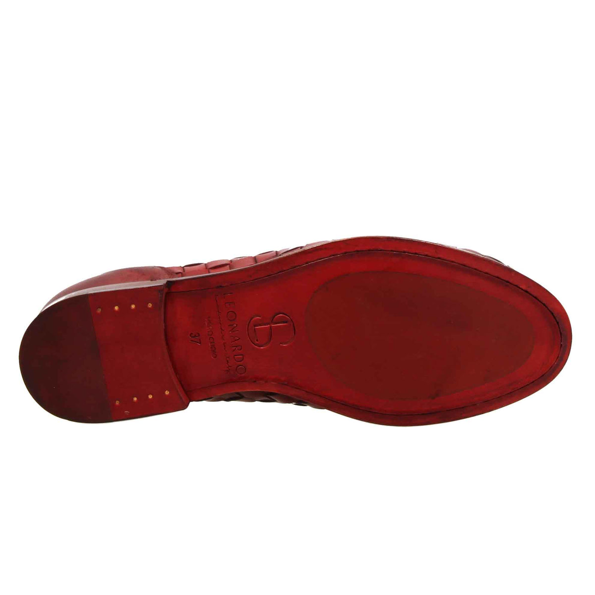 Mocassini da donna artigianali in pelle intrecciata rossa con nappine - LeonardoShoes
