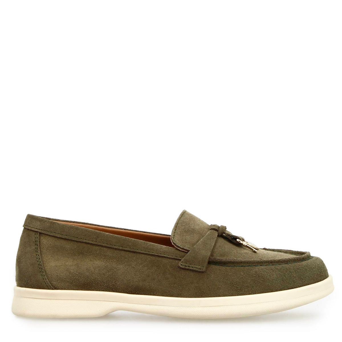 Mocassino drive da donna Vellaria in pelle scamosciata verde - LeonardoShoes