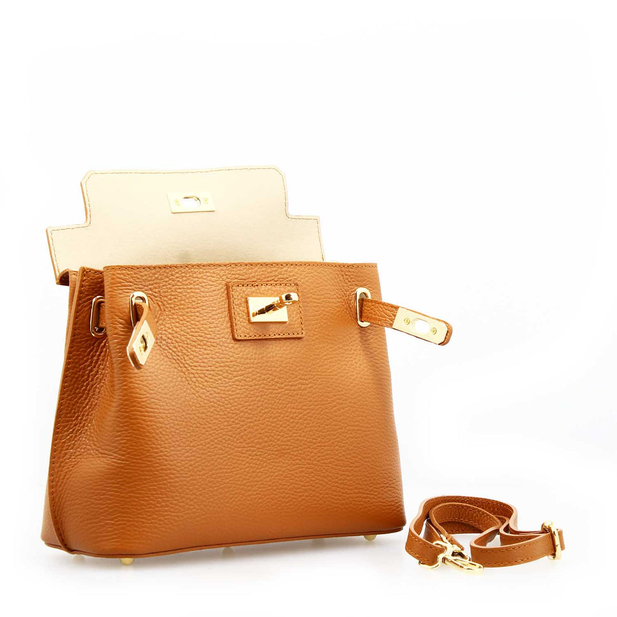 Borsa a mano Ninfea da donna in pelle marrone chiaro - LeonardoShoes