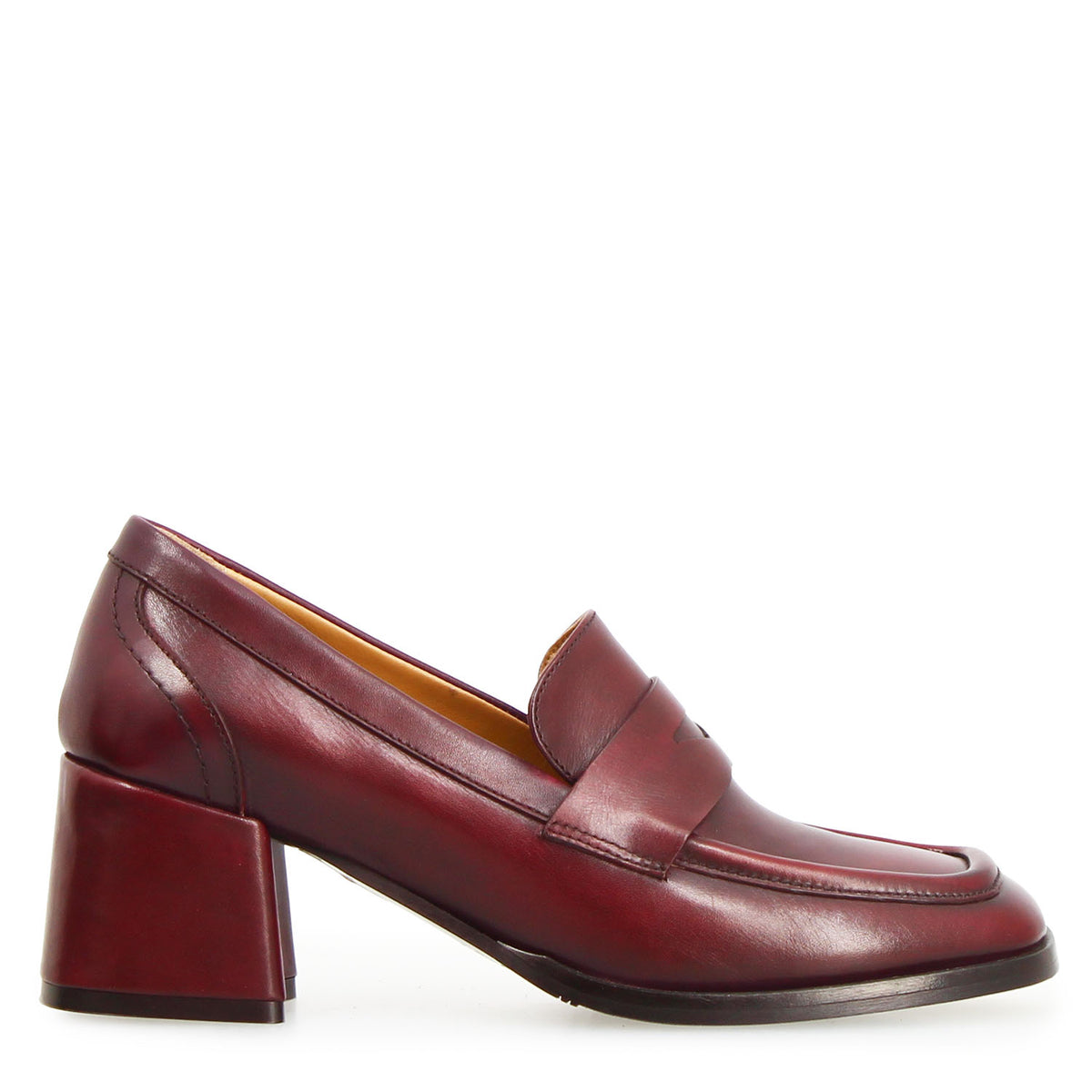 Ottavia - Mocassin femme talon haut en cuir bordeaux
