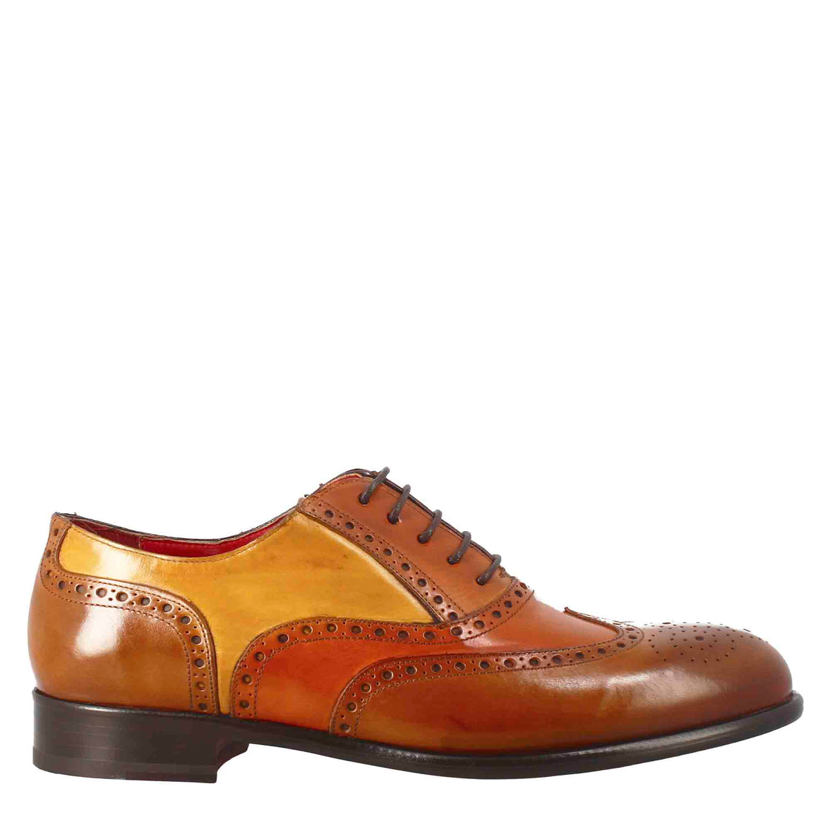 Oxford brogue marrone arancio e giallo elegante da uomo in pelle - LeonardoShoes
