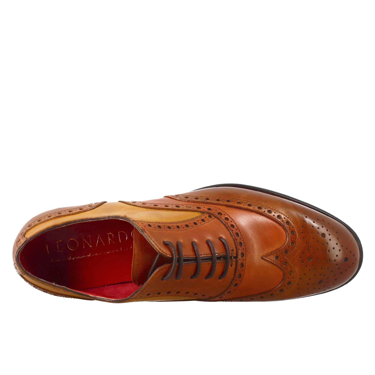 Oxford brogue marrone arancio e giallo elegante da uomo in pelle - LeonardoShoes
