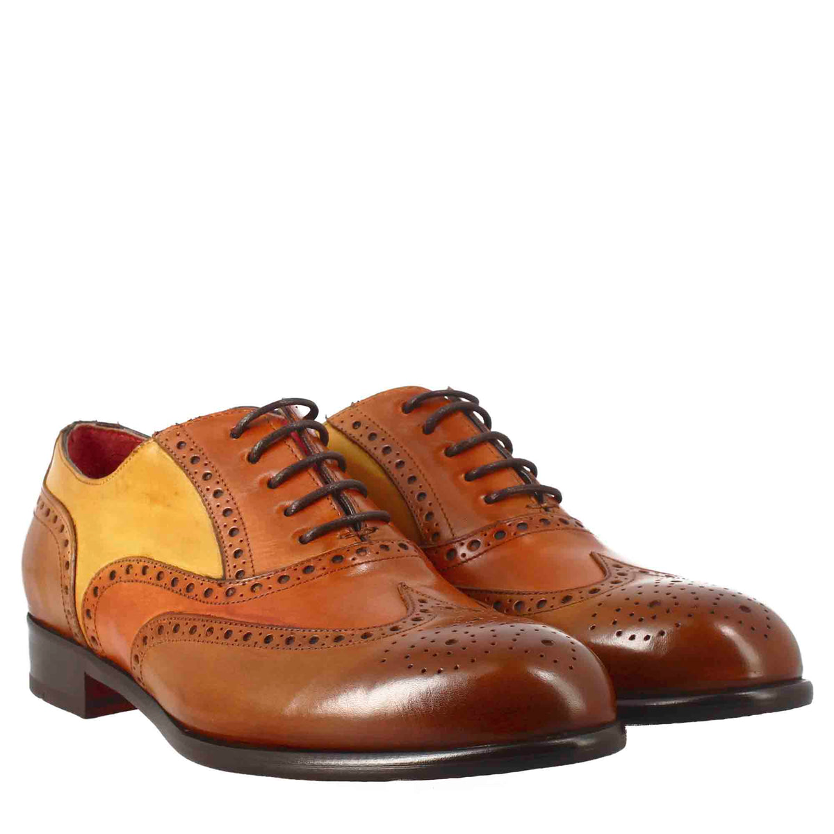Oxford brogue marrone arancio e giallo elegante da uomo in pelle - LeonardoShoes