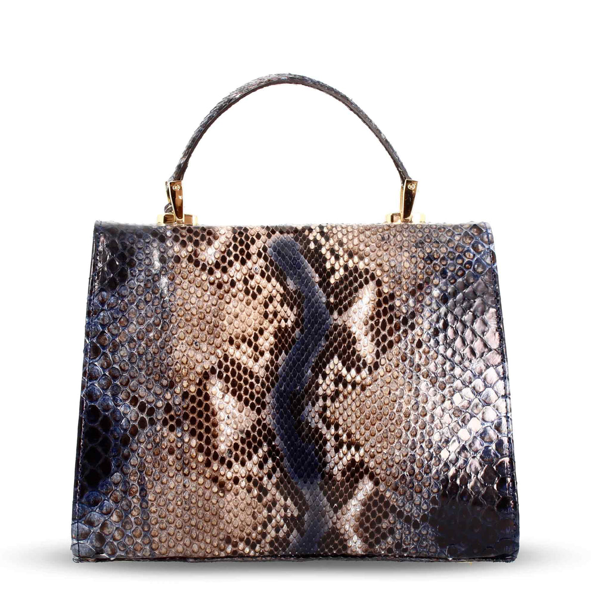 Borsa a mano grande artigianale da donna in pelle pregiata blu