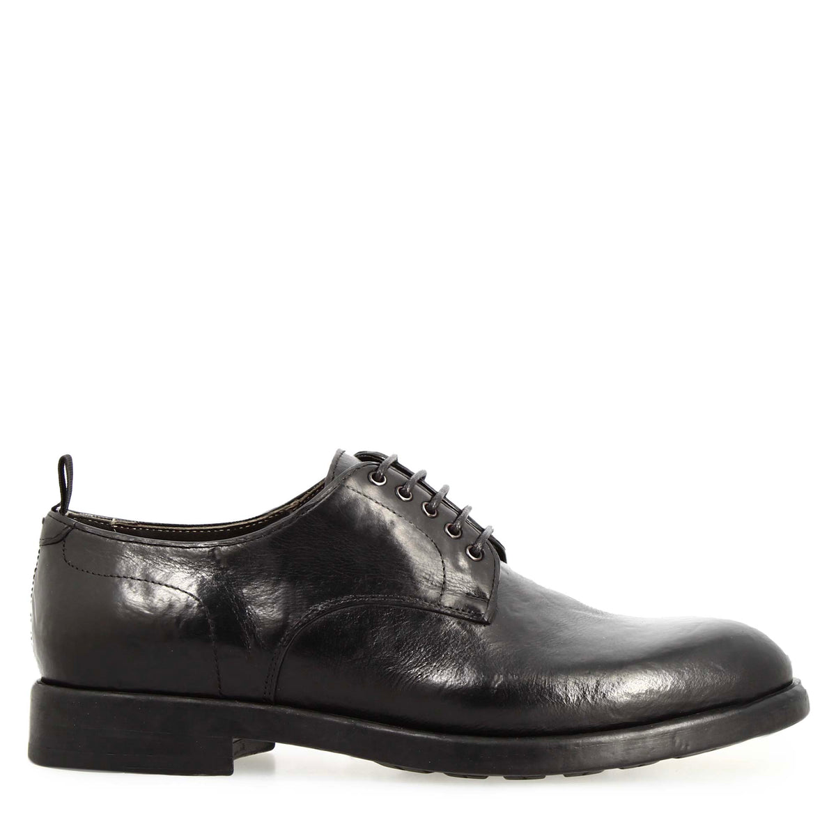 Derby da uomo moderna in pelle pregiata nera - LeonardoShoes