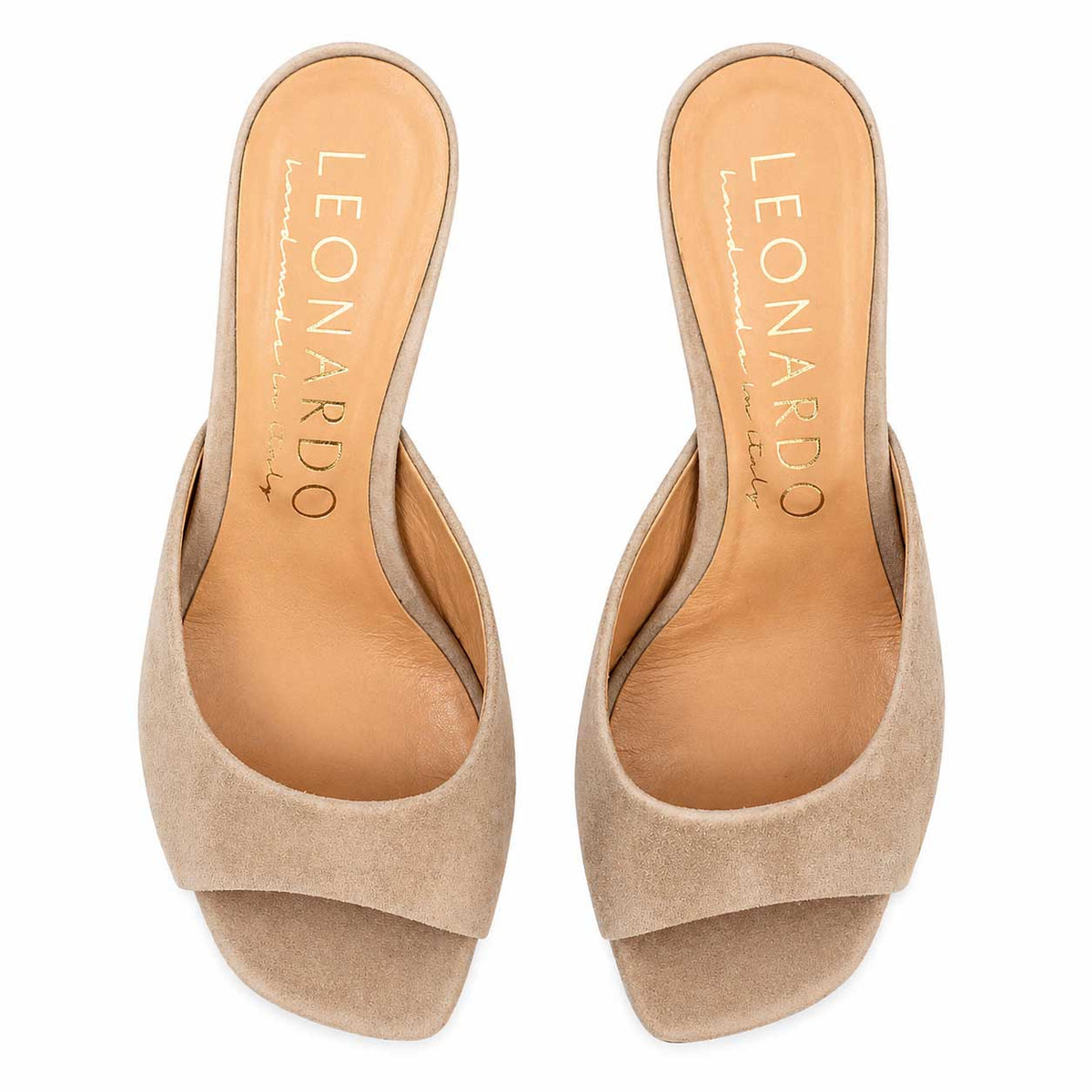 Sandalo Elena mules da donna in pelle scamosciata beige - LeonardoShoes