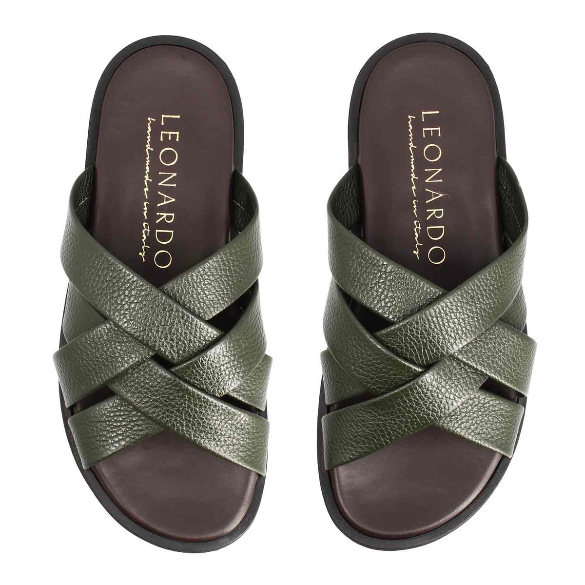 Sandali artigianali Perseo da uomo in pelle verde - LeonardoShoes