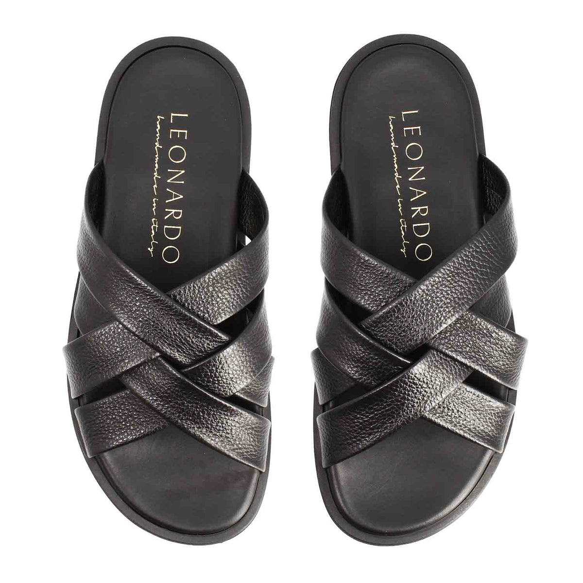 Sandali artigianali Perseo da uomo in pelle nera - LeonardoShoes