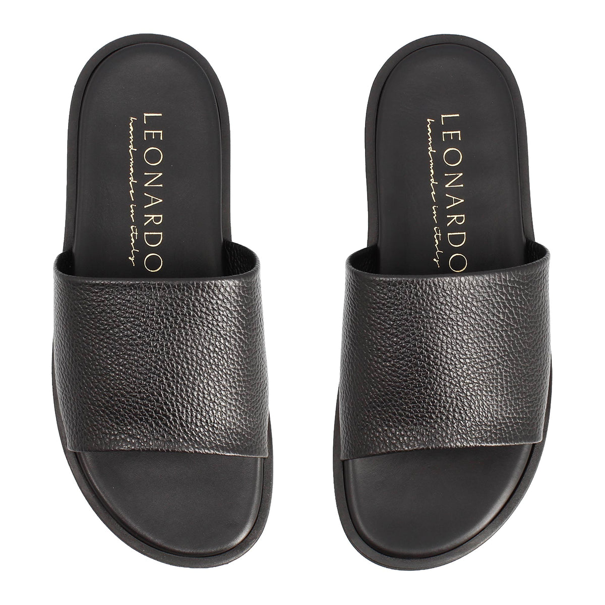 Sandali artigianali Romolo da uomo in pelle nera - LeonardoShoes
