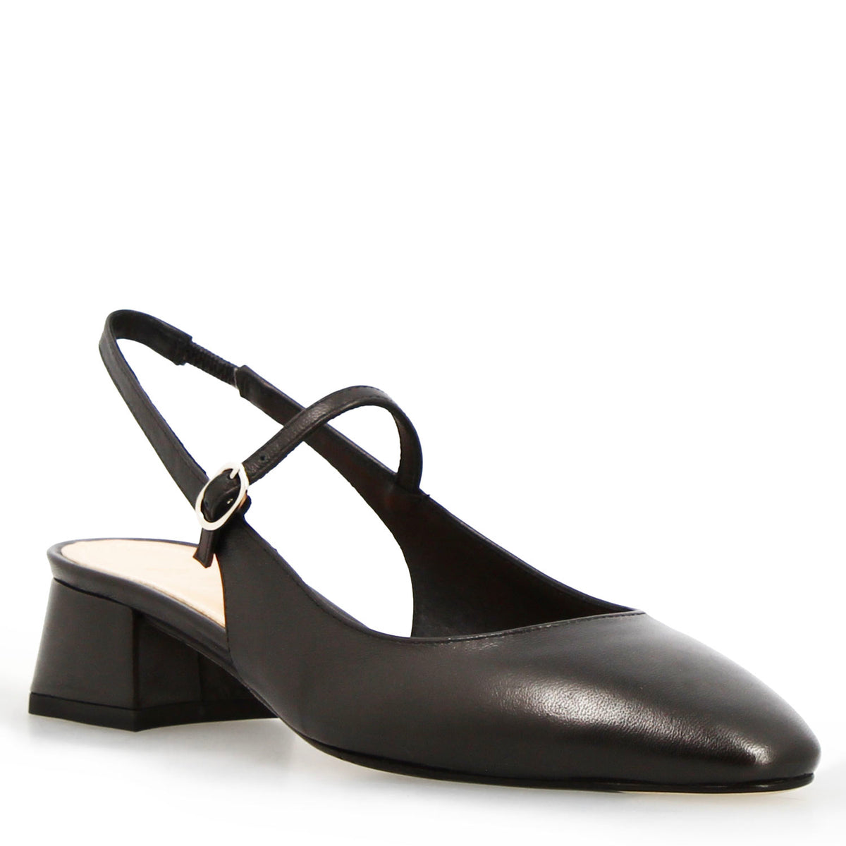 Sandalo da donna Archita tacco medio in pelle nera - LeonardoShoes