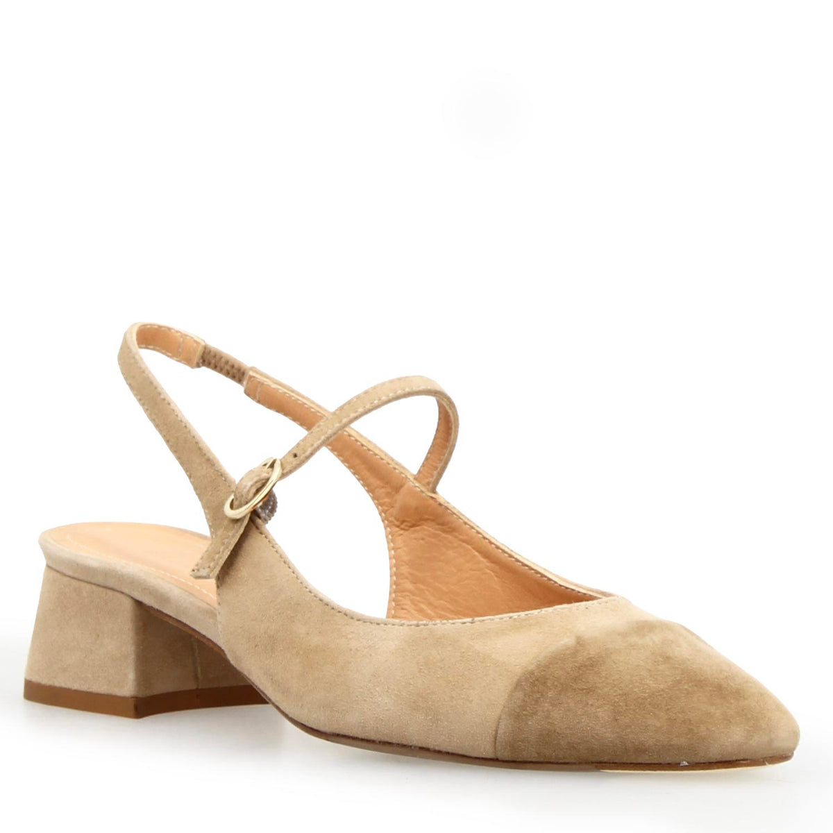 Sandalo da donna Cornelia tacco medio in camoscio beige - LeonardoShoes