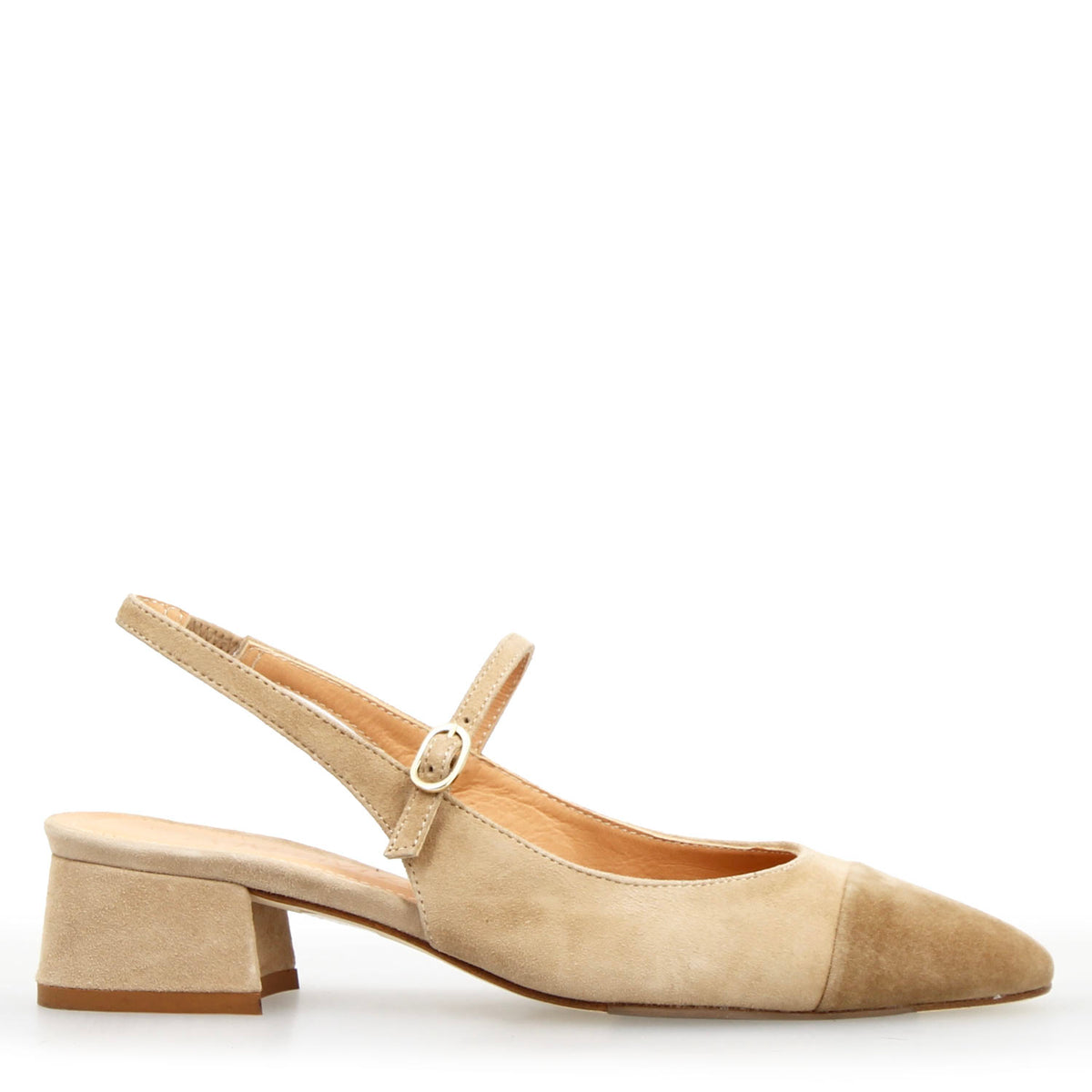 Sandalo da donna Cornelia tacco medio in camoscio beige - LeonardoShoes