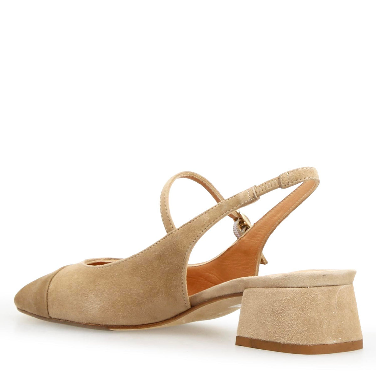 Sandalo da donna Cornelia tacco medio in camoscio beige - LeonardoShoes
