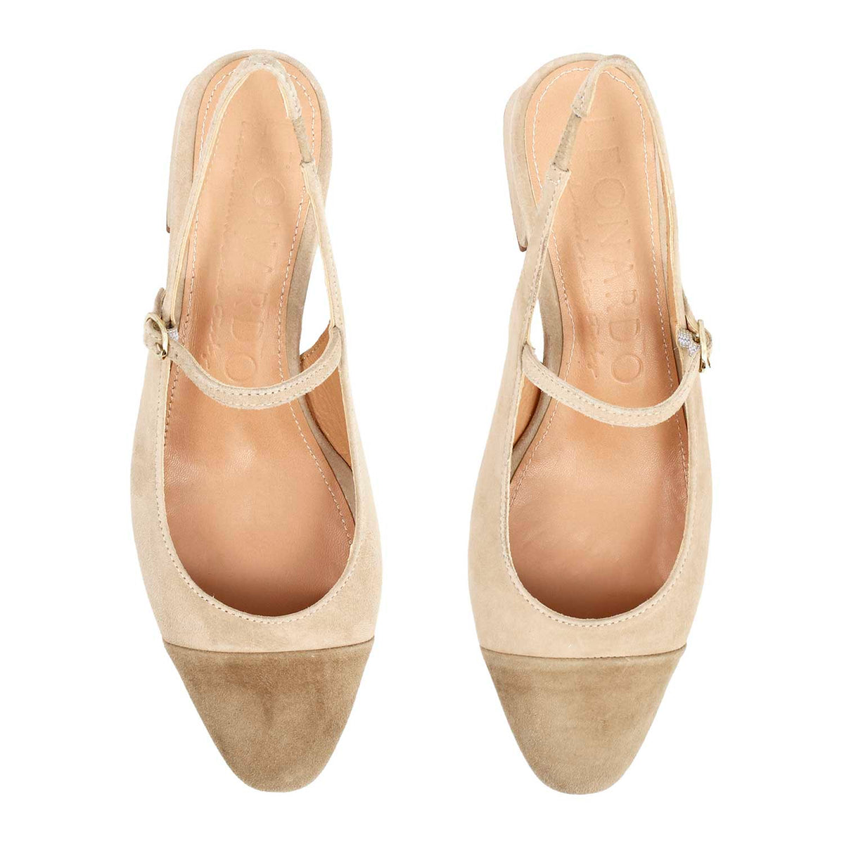 Sandalo da donna Cornelia tacco medio in camoscio beige - LeonardoShoes
