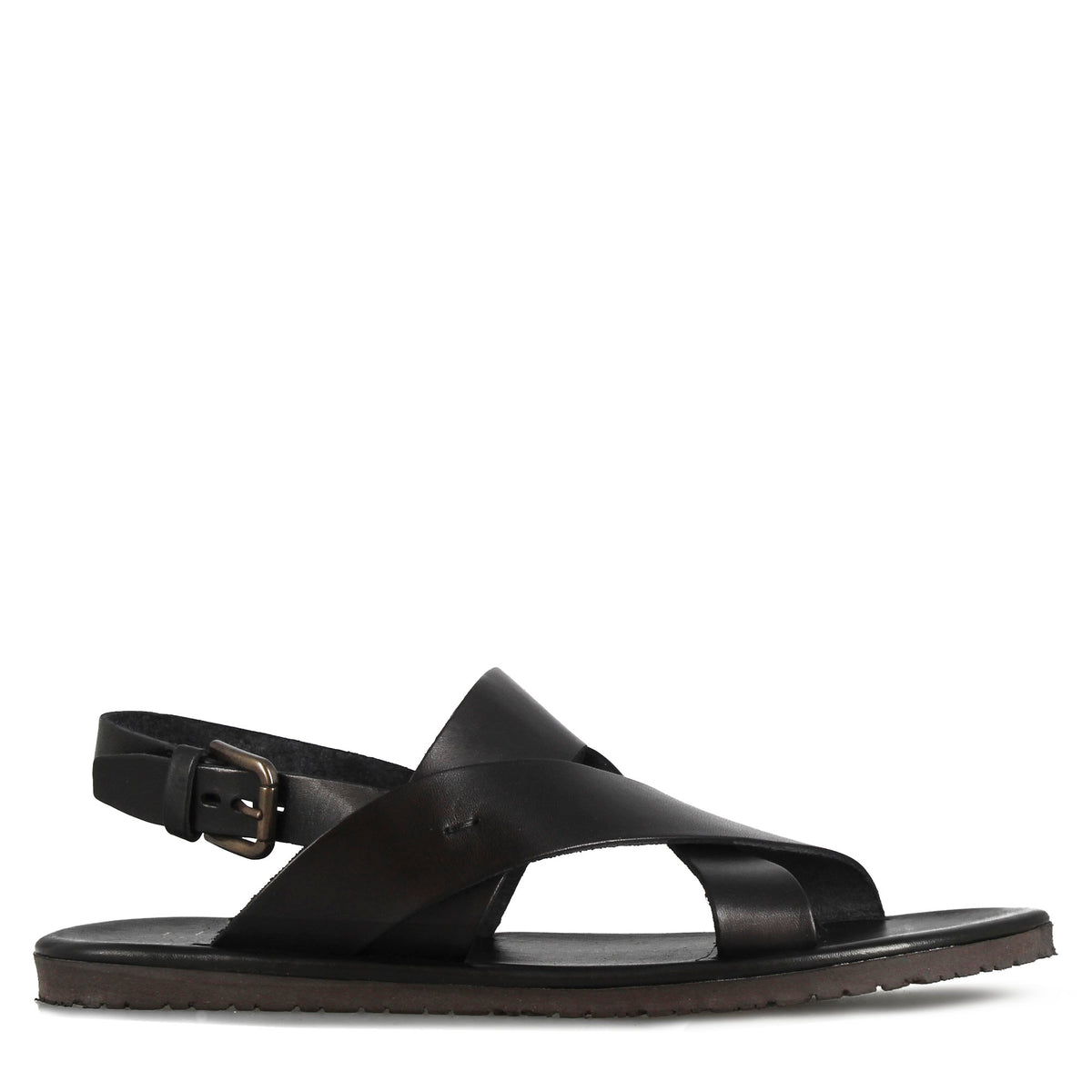 Sandalo da uomo con fasce intrecciate in pelle colore nero - LeonardoShoes