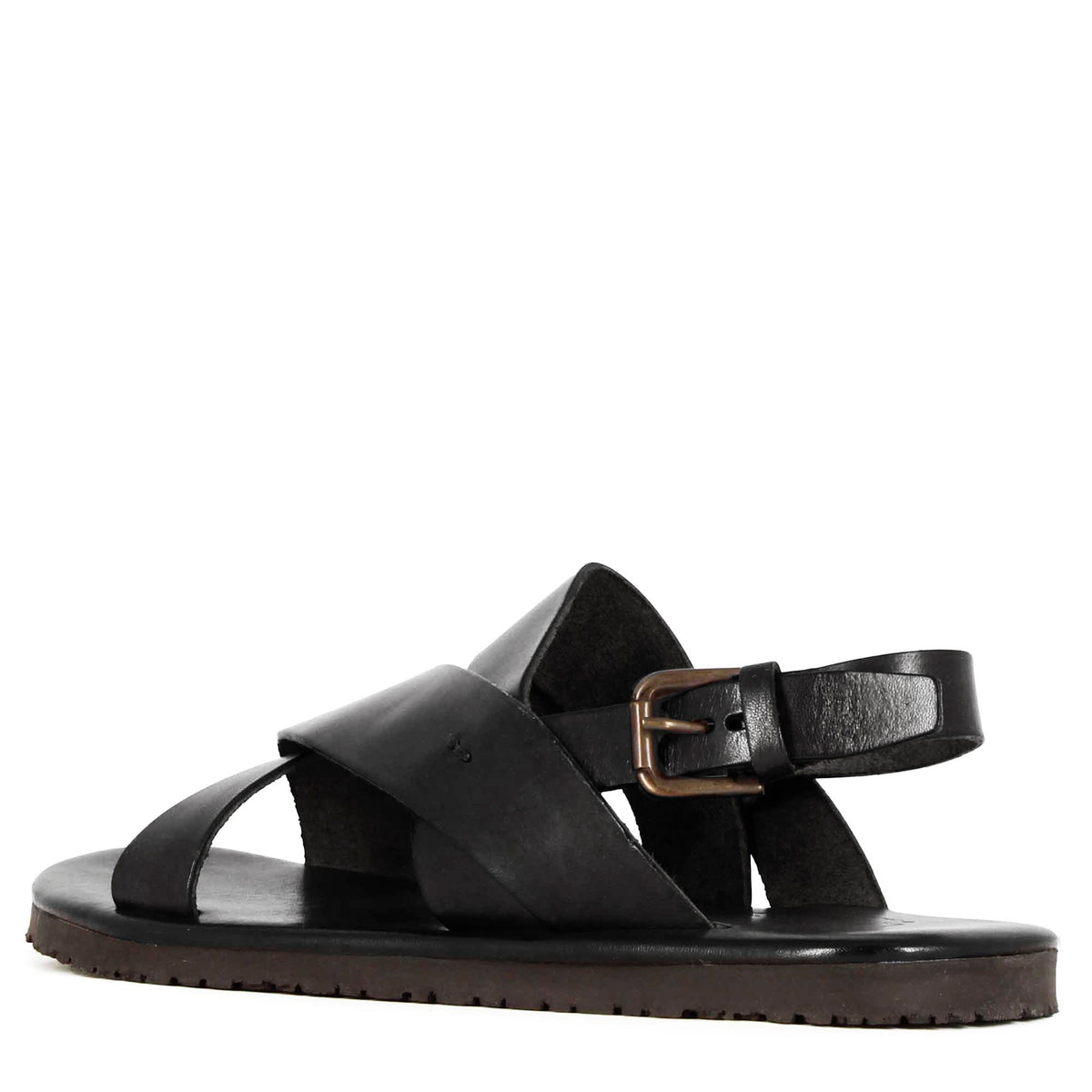 Sandalo da uomo con fasce intrecciate in pelle colore nero - LeonardoShoes
