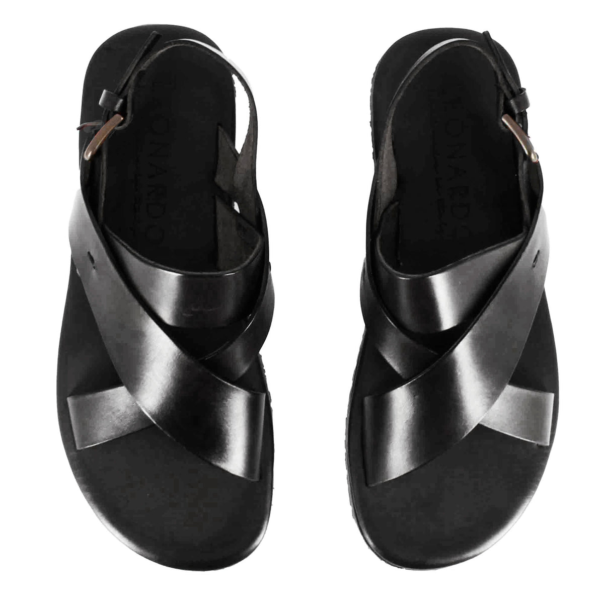 Sandalo da uomo con fasce intrecciate in pelle colore nero - LeonardoShoes