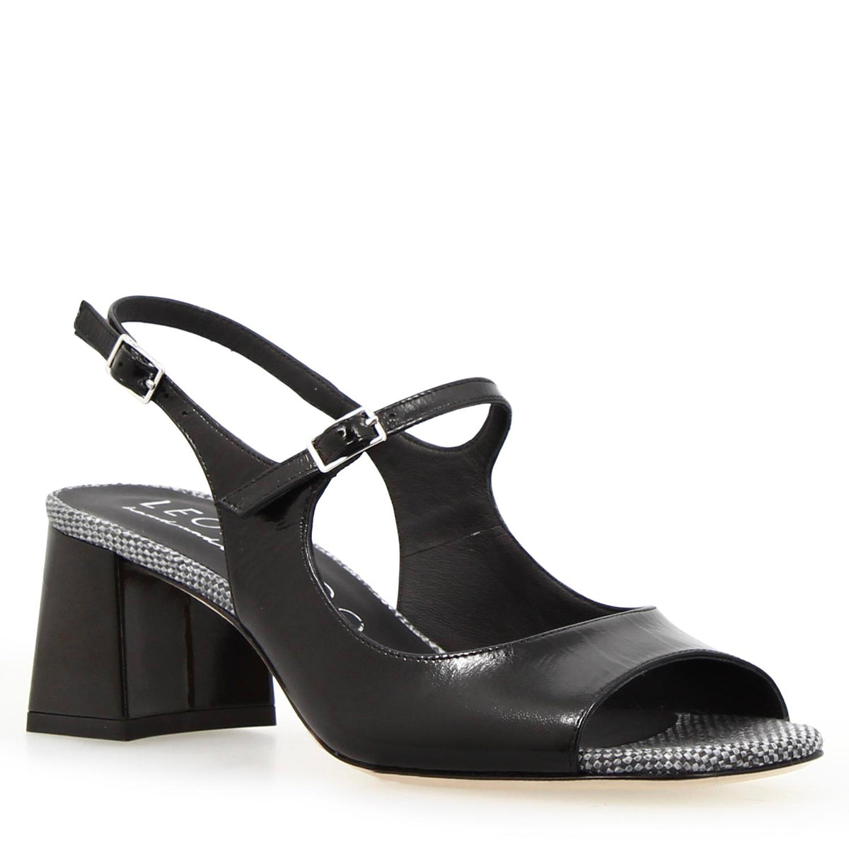 Sandalo slingback da donna Alba in pelle vernice nera