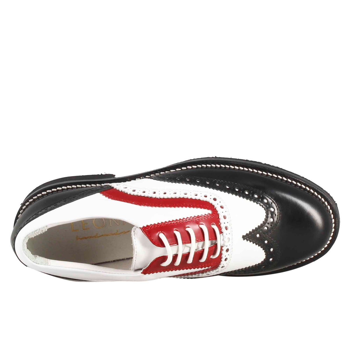 Scarpe da golf artigianali in pelle pieno fiore nero bianco rosso - LeonardoShoes