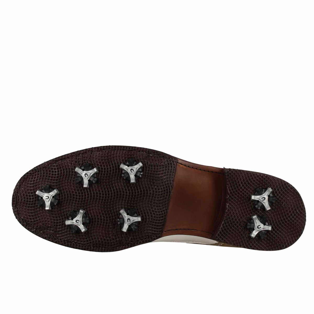 Scarpe da golf in pelle bicolore bianca e beige con stampa cocco - LeonardoShoes