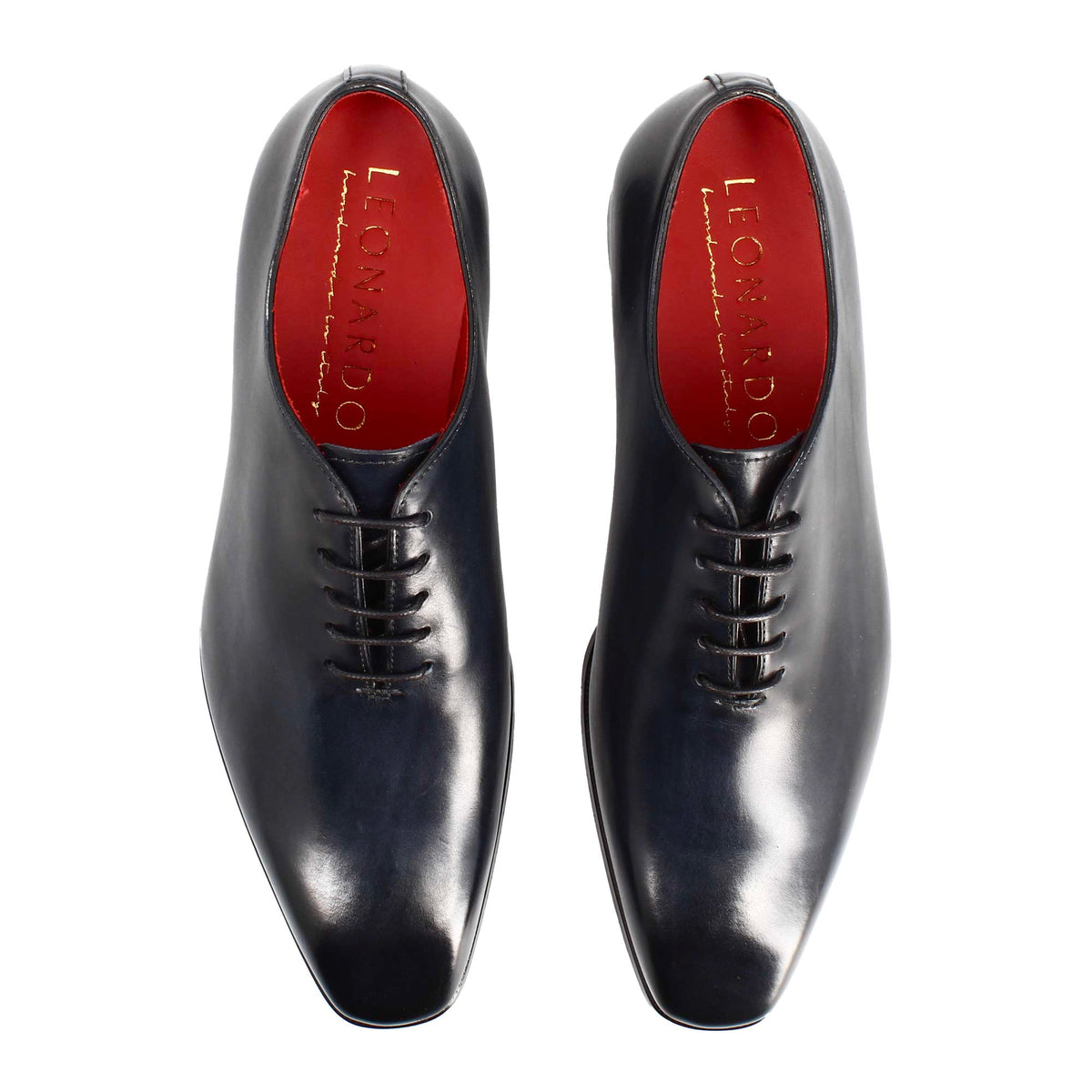Scarpe wholecut da uomo artigianali in pelle delavè blu - LeonardoShoes