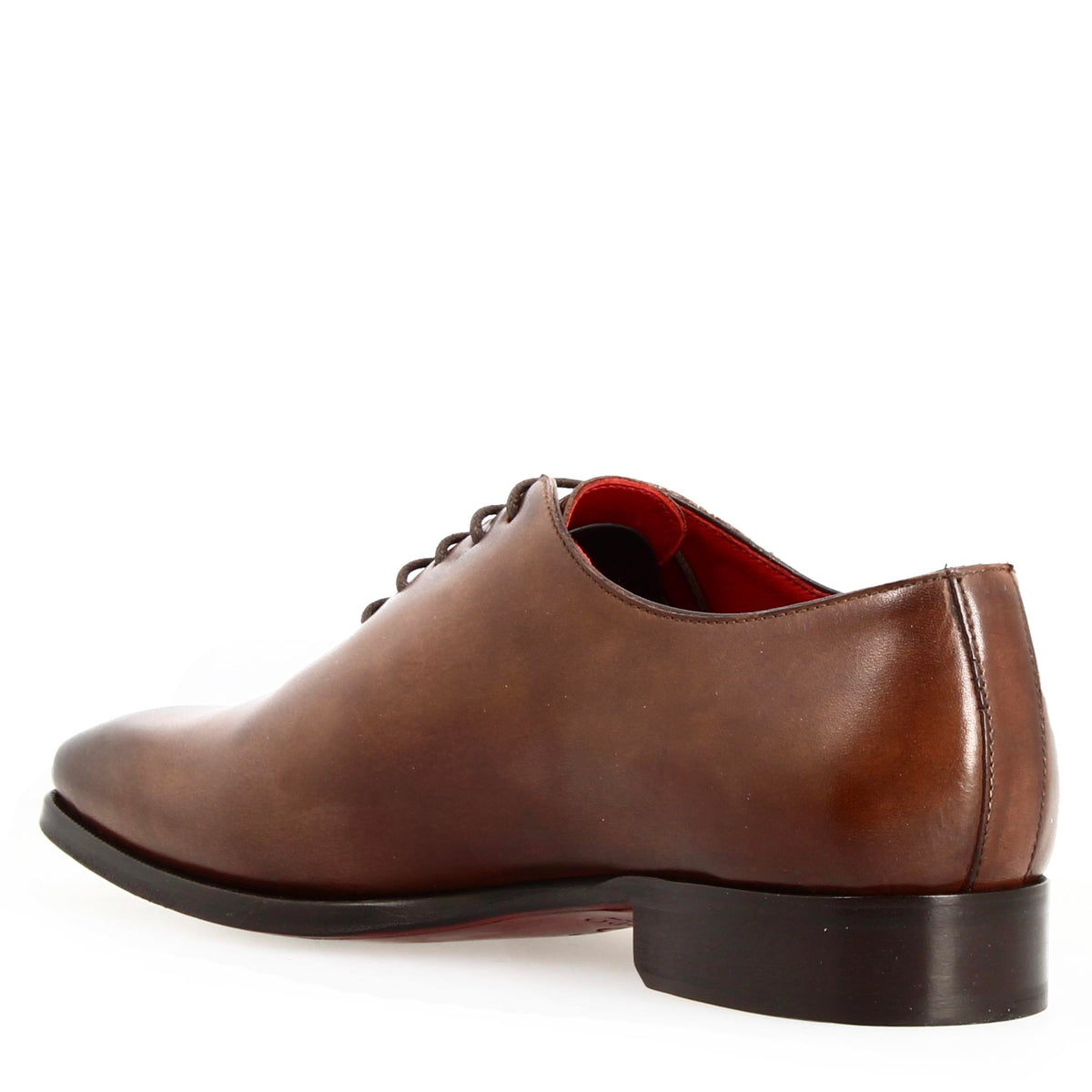 Scarpe wholecut da uomo artigianali punta squadrata in pelle delavè brandy - LeonardoShoes