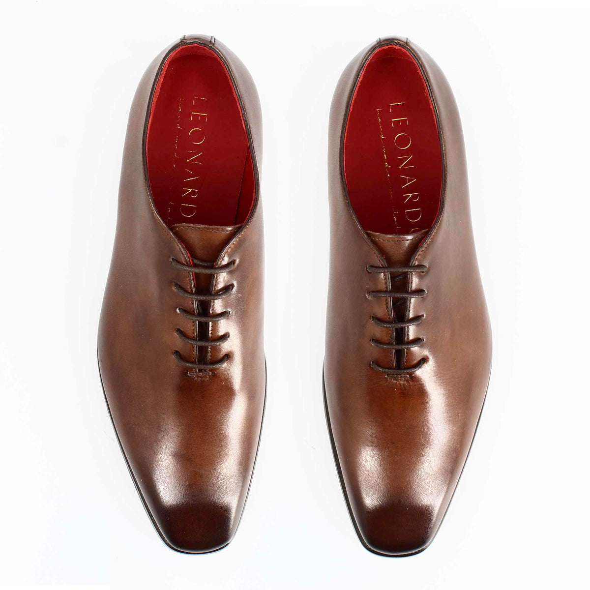 Scarpe wholecut da uomo artigianali punta squadrata in pelle di vitello delavè brandy - LeonardoShoes