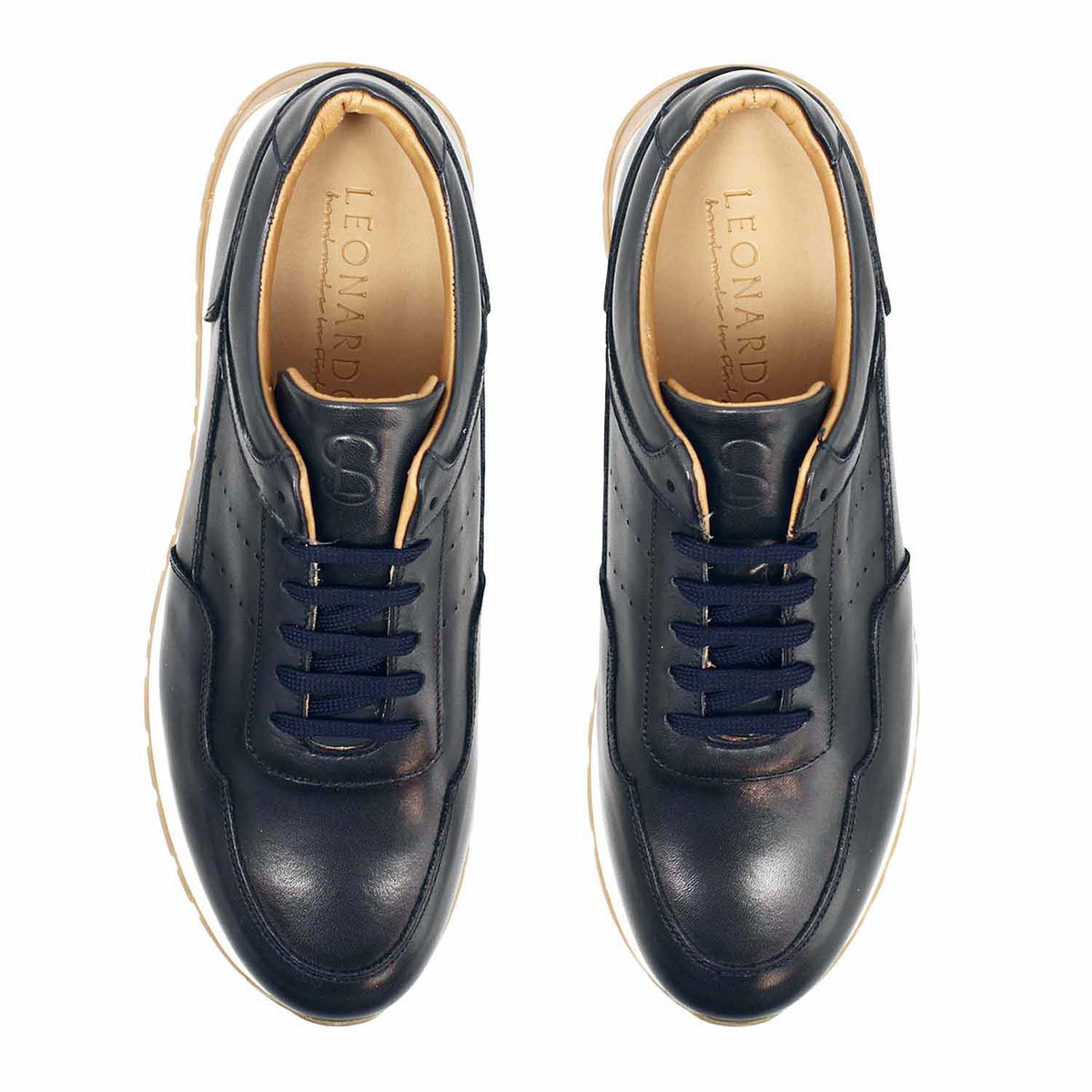 Sneaker artigianale da Uomo in pelle blu Ateneo - LeonardoShoes