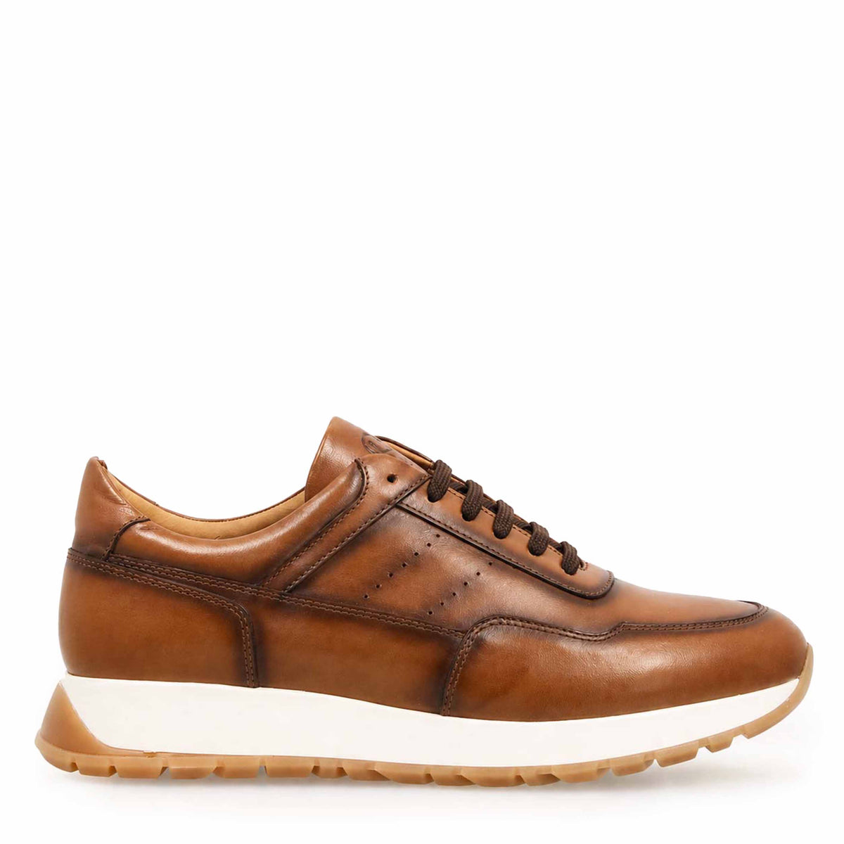 Sneaker artigianale Ateneo da uomo in pelle marrone chiaro sfumato - LeonardoShoes