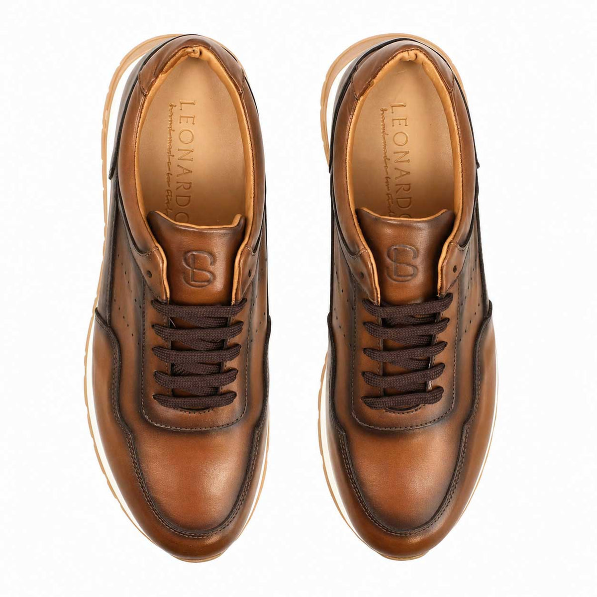 Sneaker artigianale Ateneo da uomo in pelle marrone chiaro sfumato - LeonardoShoes