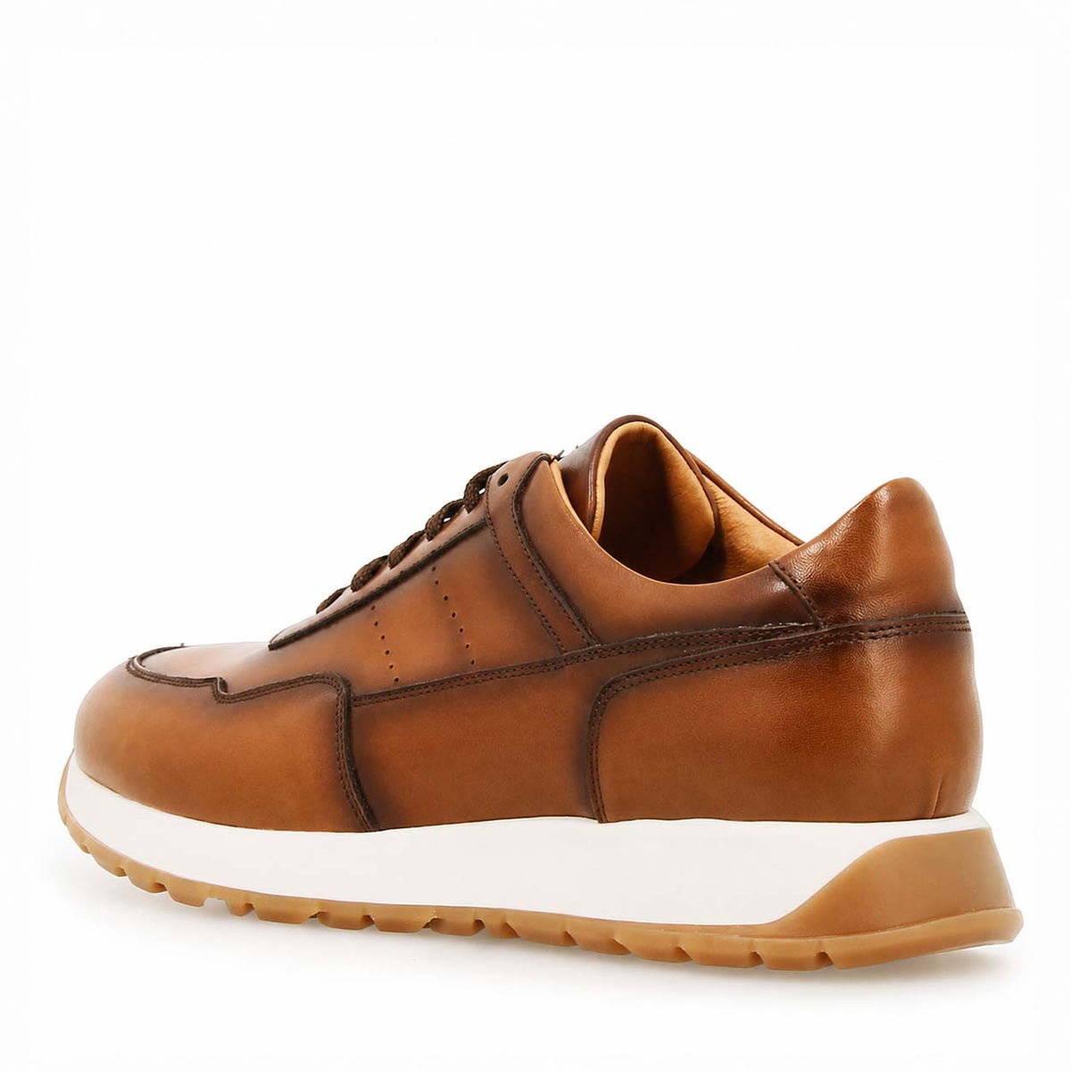 Sneaker artigianale Ateneo da uomo in pelle marrone chiaro sfumato - LeonardoShoes