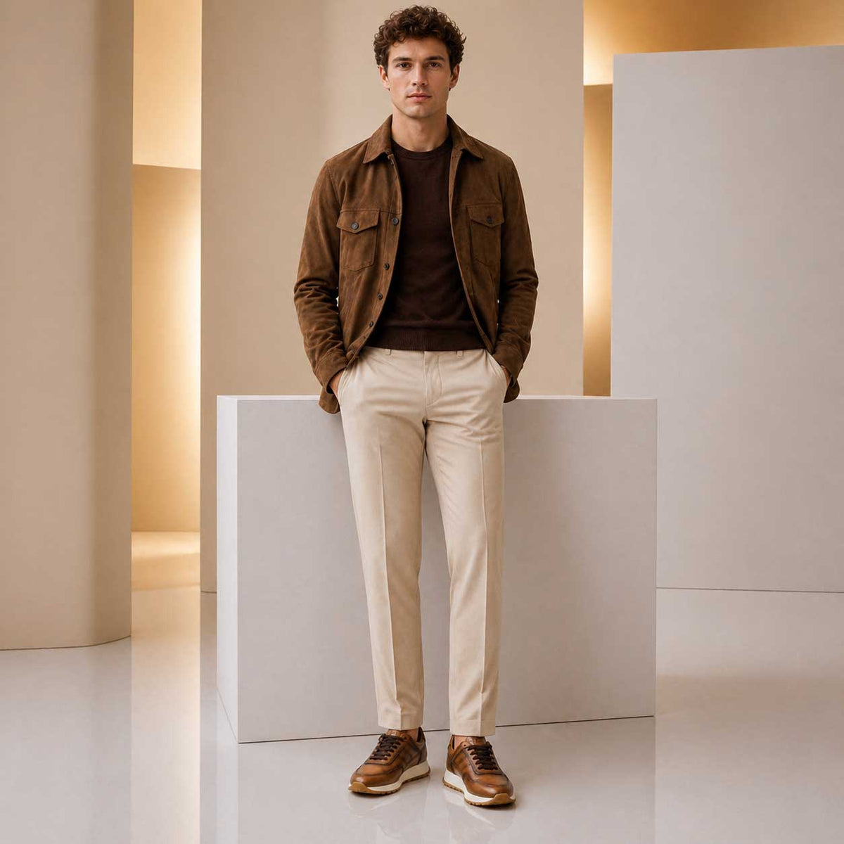 Sneaker artigianale Ateneo da uomo in pelle marrone chiaro sfumato - LeonardoShoes