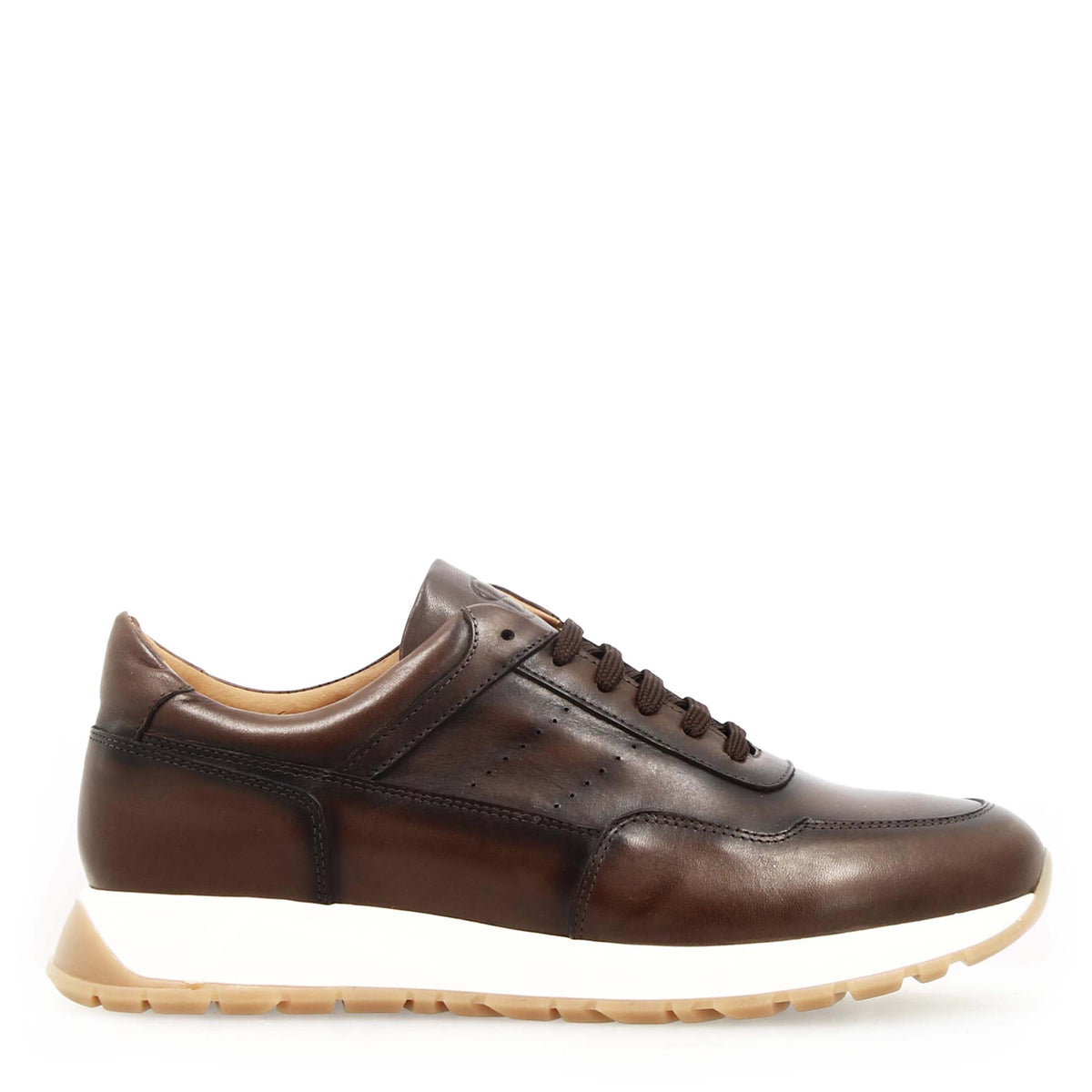 Sneaker artigianale Ateneo da uomo in pelle marrone scuro - LeonardoShoes