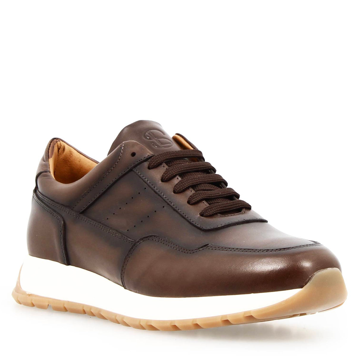 Sneaker artigianale Ateneo da uomo in pelle marrone scuro - LeonardoShoes