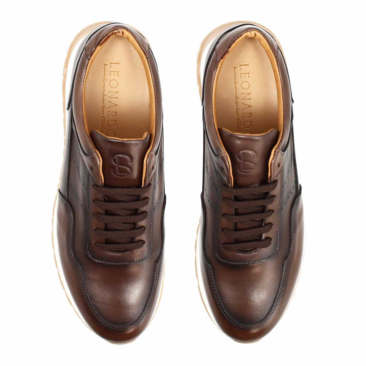 Sneaker artigianale Ateneo da uomo in pelle marrone scuro - LeonardoShoes