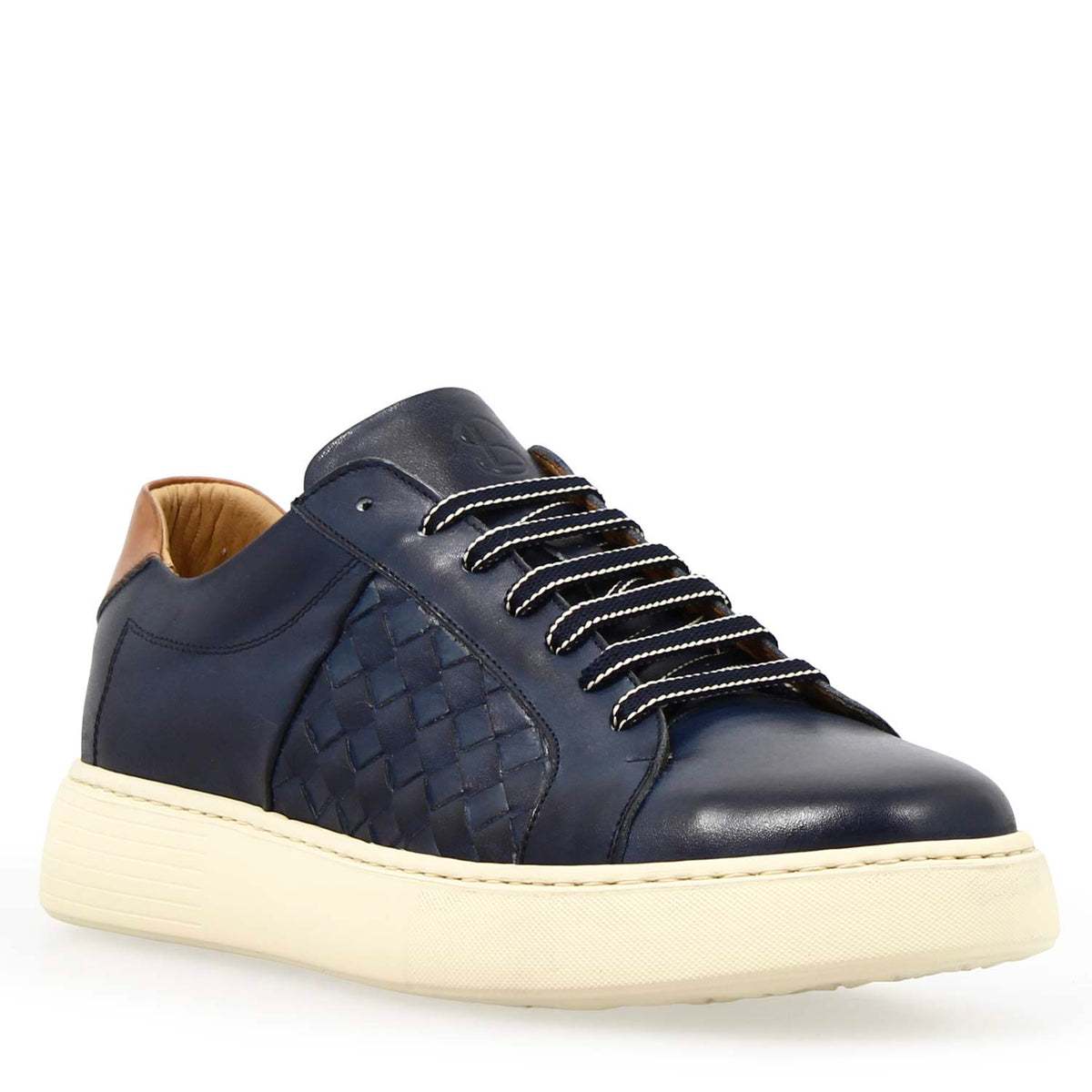 Sneaker Caronte da uomo in pelle intrecciata colore blu - LeonardoShoes