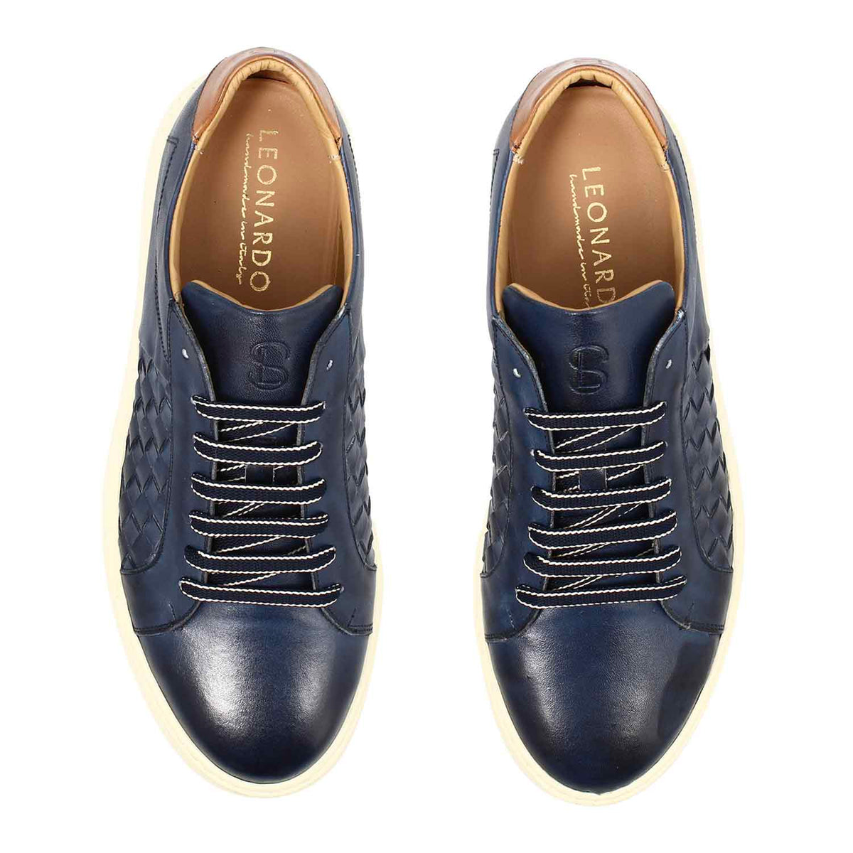 Sneaker Caronte da uomo in pelle intrecciata colore blu - LeonardoShoes