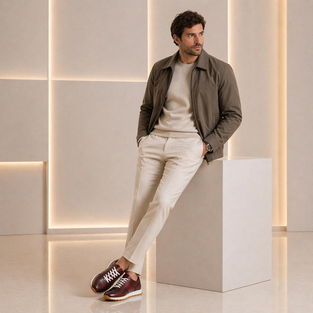 Sneaker artigianale Piave da uomo in pelle bordeaux - LeonardoShoes