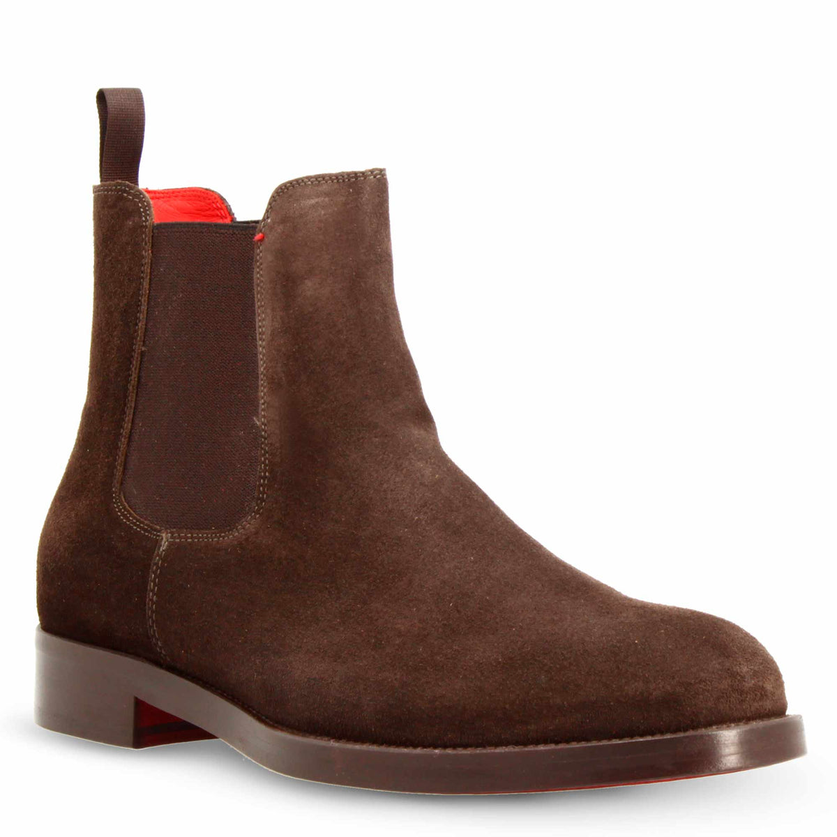 Stivaletti da uomo Chelsea in pelle scamosciata marrone suola in cuoio - LeonardoShoes